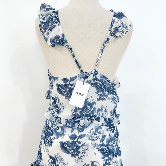 O.P. T blue floral midi dress with shoulder ruffles - Picture 9 of 13